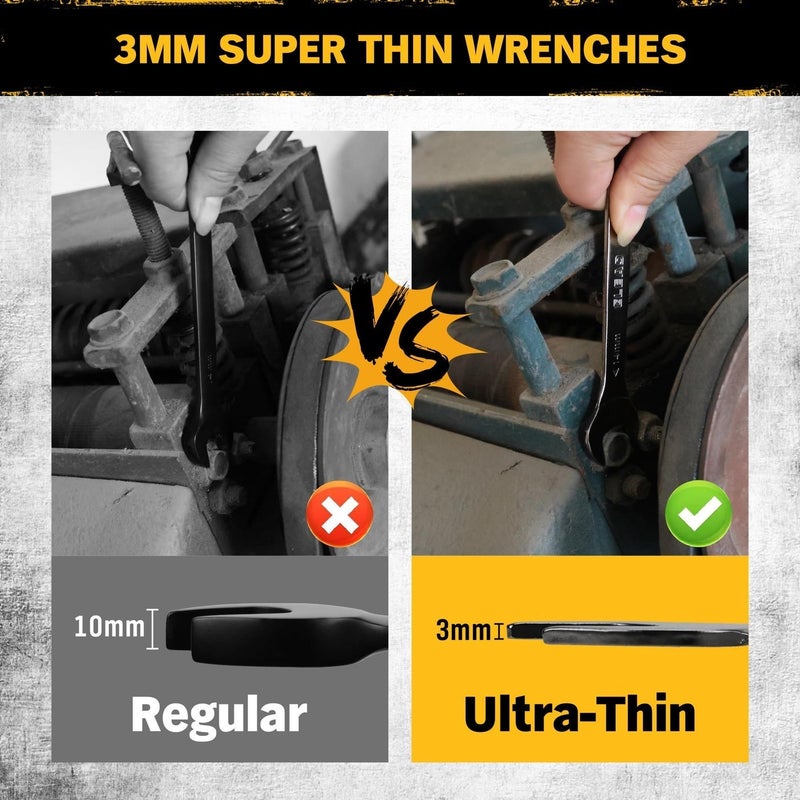 ELEAD Super-Thin Open End Wrench Set | 19-Piece SAE & Metric Sizes | CR-V Nickel Plated | Ultra-Slim Design | Corrosion-Resistant | Durable Roll-Up Pouch for Mechanics - Image 3